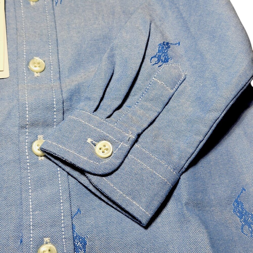 Polo Ralph Lauren Chambray Blue Baby Shirt Allover Pony Logo Long Sleeve, 6M NWT - Picture 7 of 14